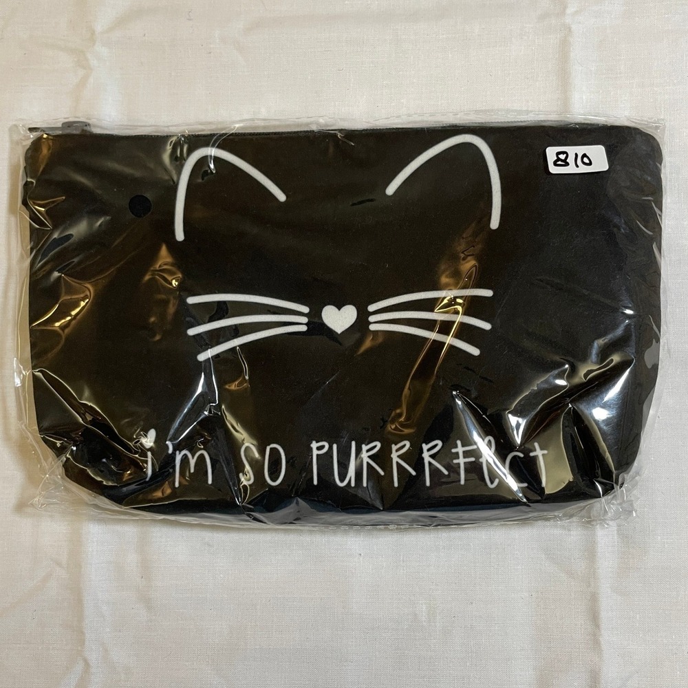 The Pouch Cosmetic Bag Black NWT Cat Face I'm So Purrrrfect Graphic